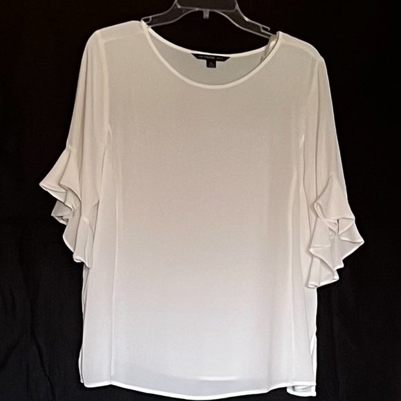 Zac & Rachel Petite Milk White  ¾ Length Sleeve Semi-Opaque Top Size PL - Picture 4 of 5